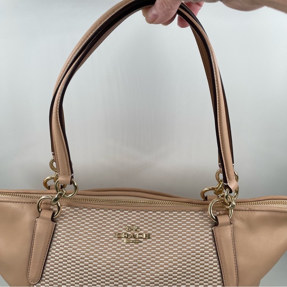NEW! Coach Ava Camel Ivory Large Chain Colorblock Jacquard Tote Bag - Picture 3 of 12